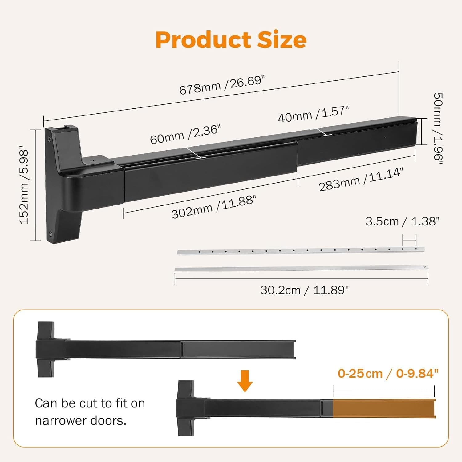 27.5" Door Panic Bar Exit Device Vertical Rod Push Bar Lock Heavy Duty New - Thumbnail 3