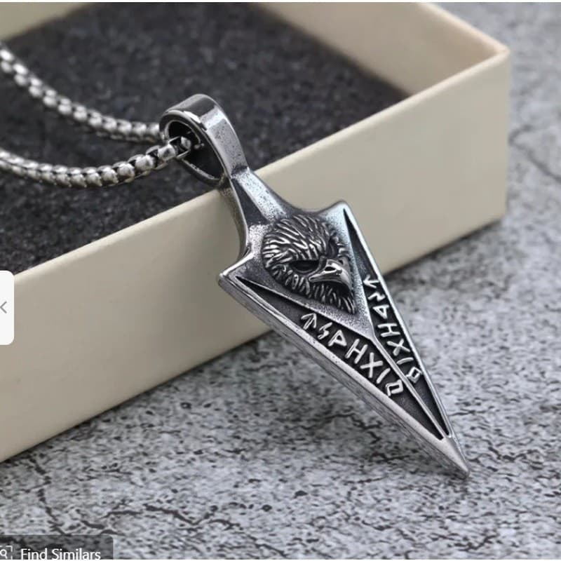 Viking Men's Necklace Stainless Steel Arrowhead Pendant with Runes Eagle - Thumbnail 5