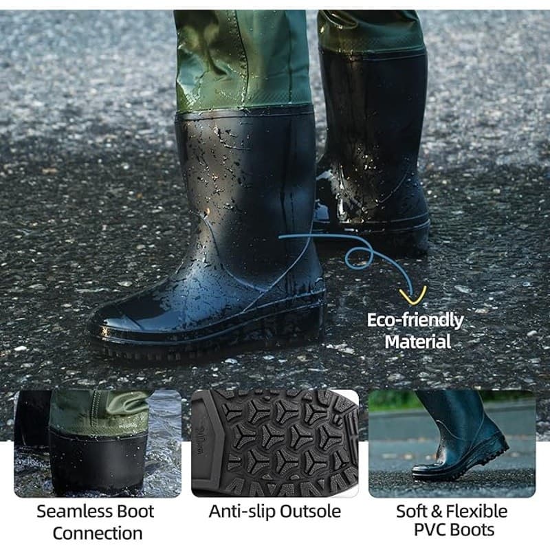 Kids Chest Waders with Boots Waterproof Green Size 2/3T Toddler Fishing - Thumbnail 3