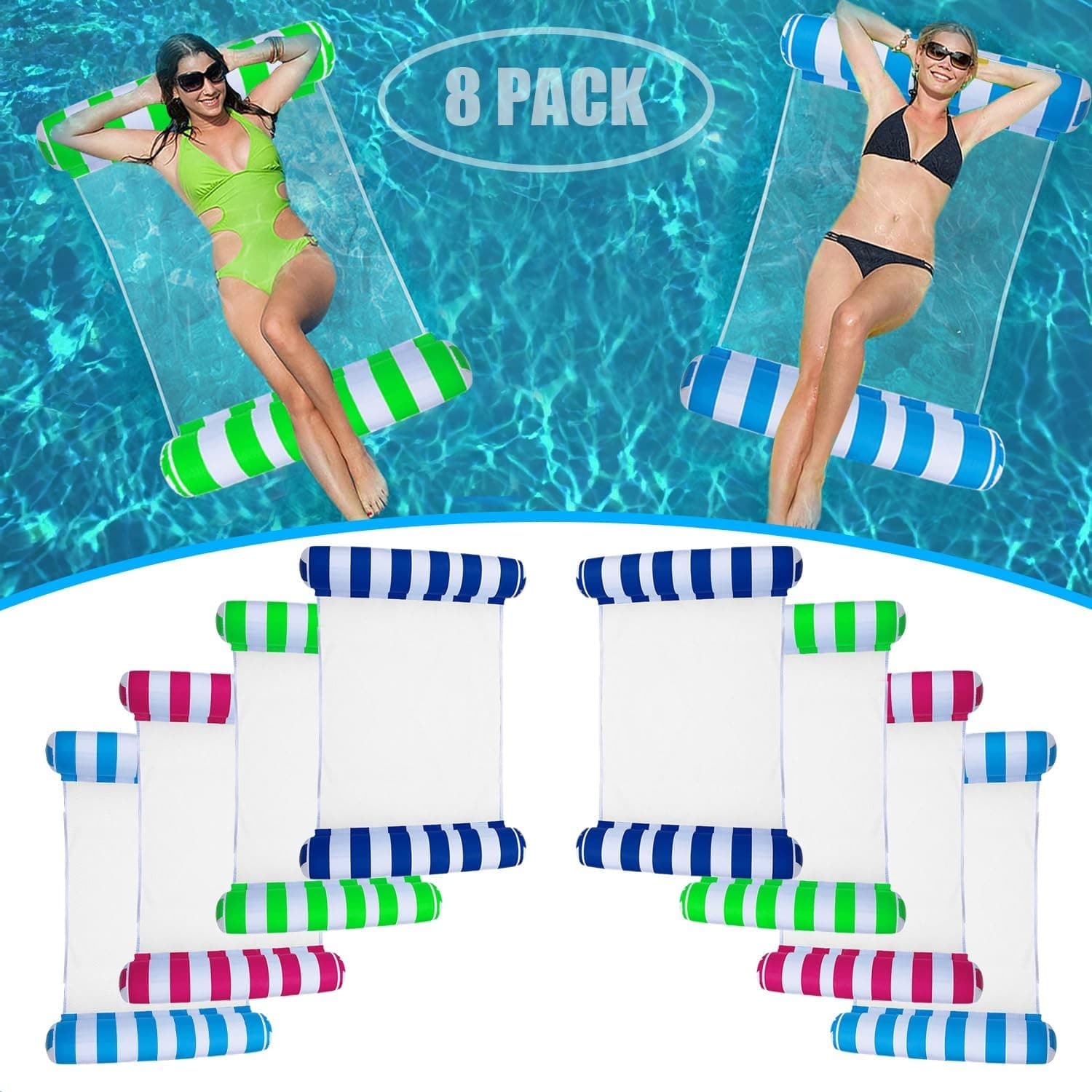8 Pack Inflatable Pool Floats Adult 4-in-1 Hammock Saddle Chair Drifter 242lb