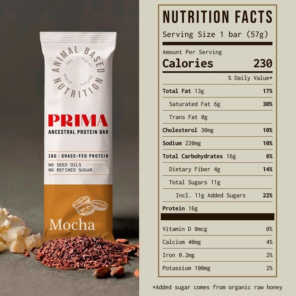 PRIMA Protein Bars 7 Pack Mocha 16g Grass Fed Collagen Keto Snack - Thumbnail 2