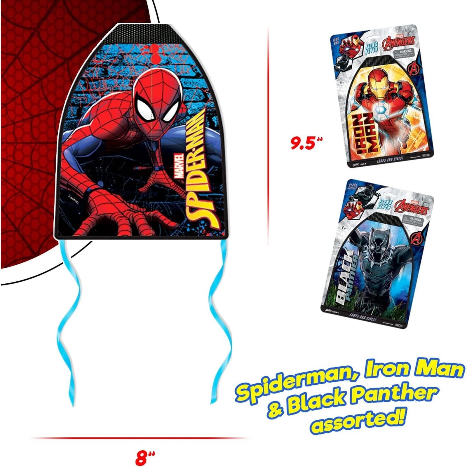 12-Pack Marvel Spiderman Fling Flyer Finger Kite Launcher Outdoor Kids Toy 4-8 - Thumbnail 3