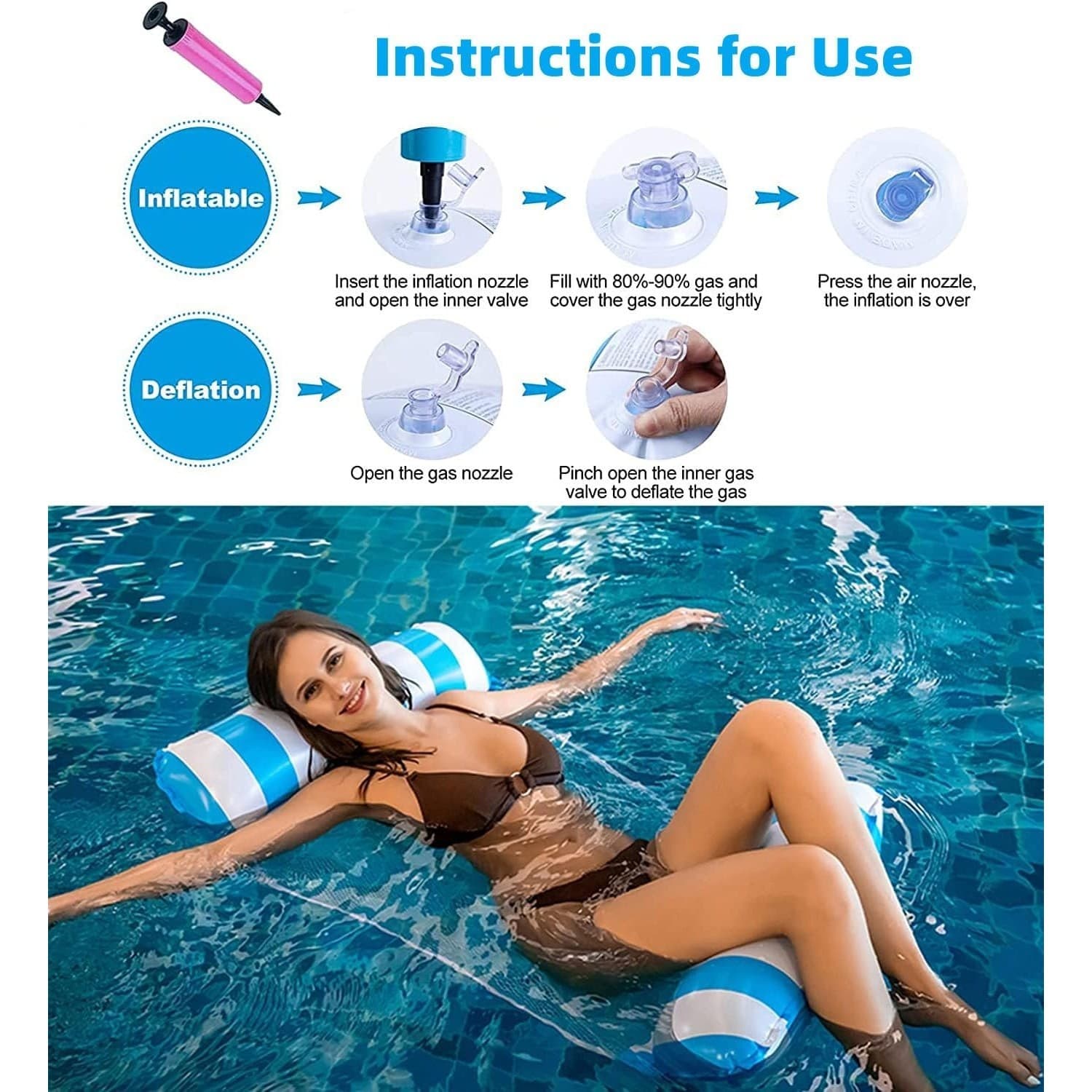 8 Pack Inflatable Pool Floats Adult 4-in-1 Hammock Saddle Chair Drifter 242lb - Thumbnail 3
