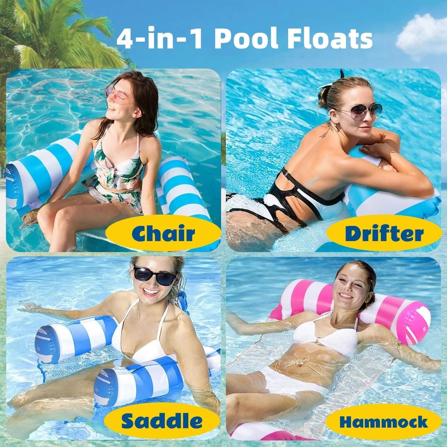 8 Pack Inflatable Pool Floats Adult 4-in-1 Hammock Saddle Chair Drifter 242lb - Thumbnail 7