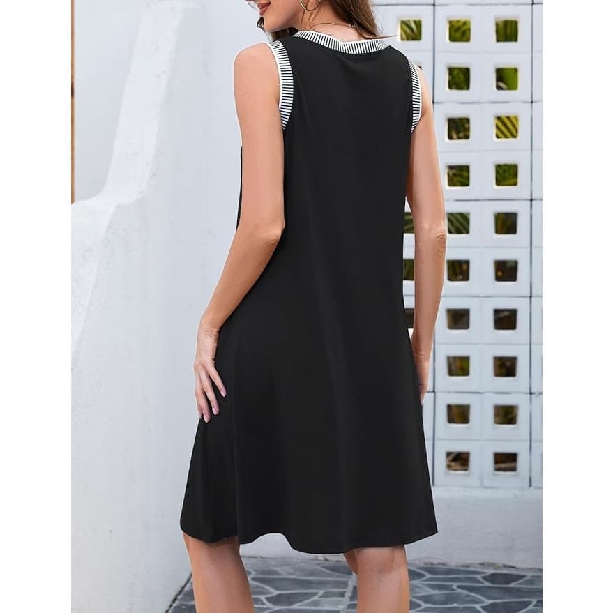 Womens Summer Casual Dress Sleeveless V Neck Black Pockets Beach Size S - Thumbnail 4