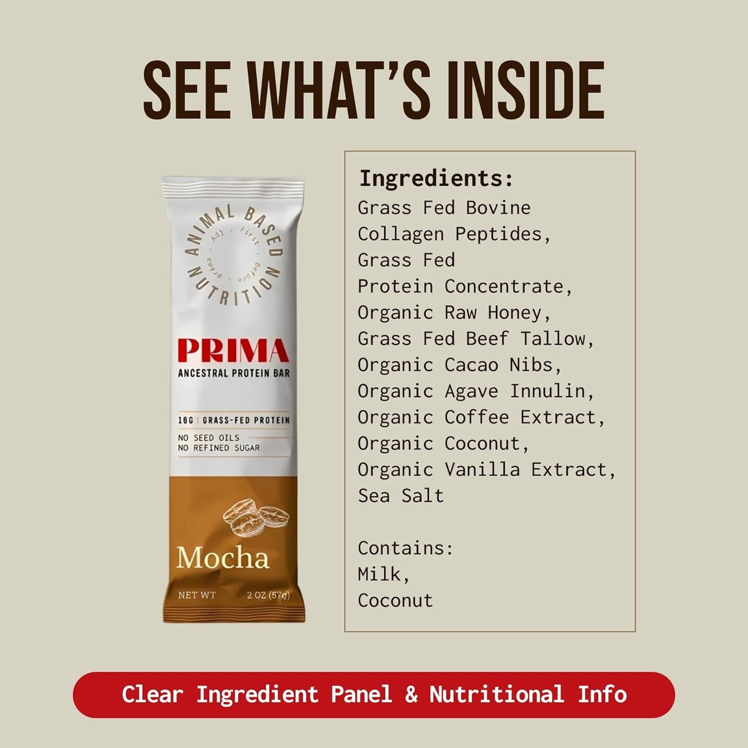 PRIMA Protein Bars 7 Pack Mocha 16g Grass Fed Collagen Keto Snack - Thumbnail 9