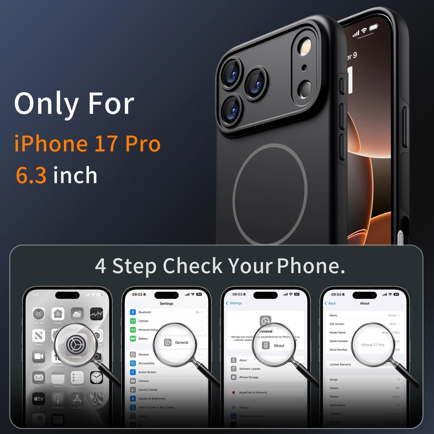 iPhone 17 Pro MagSafe Case Matte Black Shockproof 360 Lens Protection Cover - Thumbnail 5