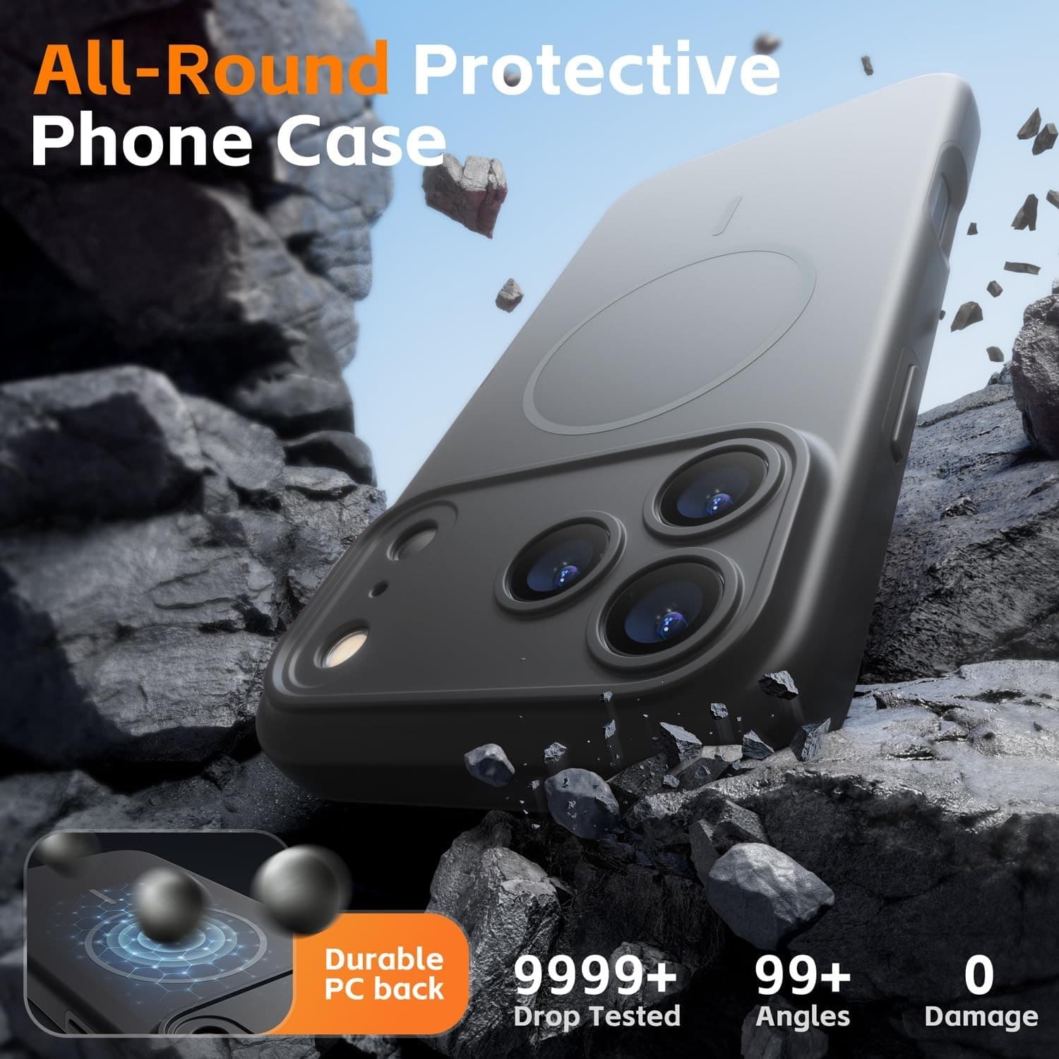 iPhone 17 Pro MagSafe Case Matte Black Shockproof 360 Lens Protection Cover - Thumbnail 6
