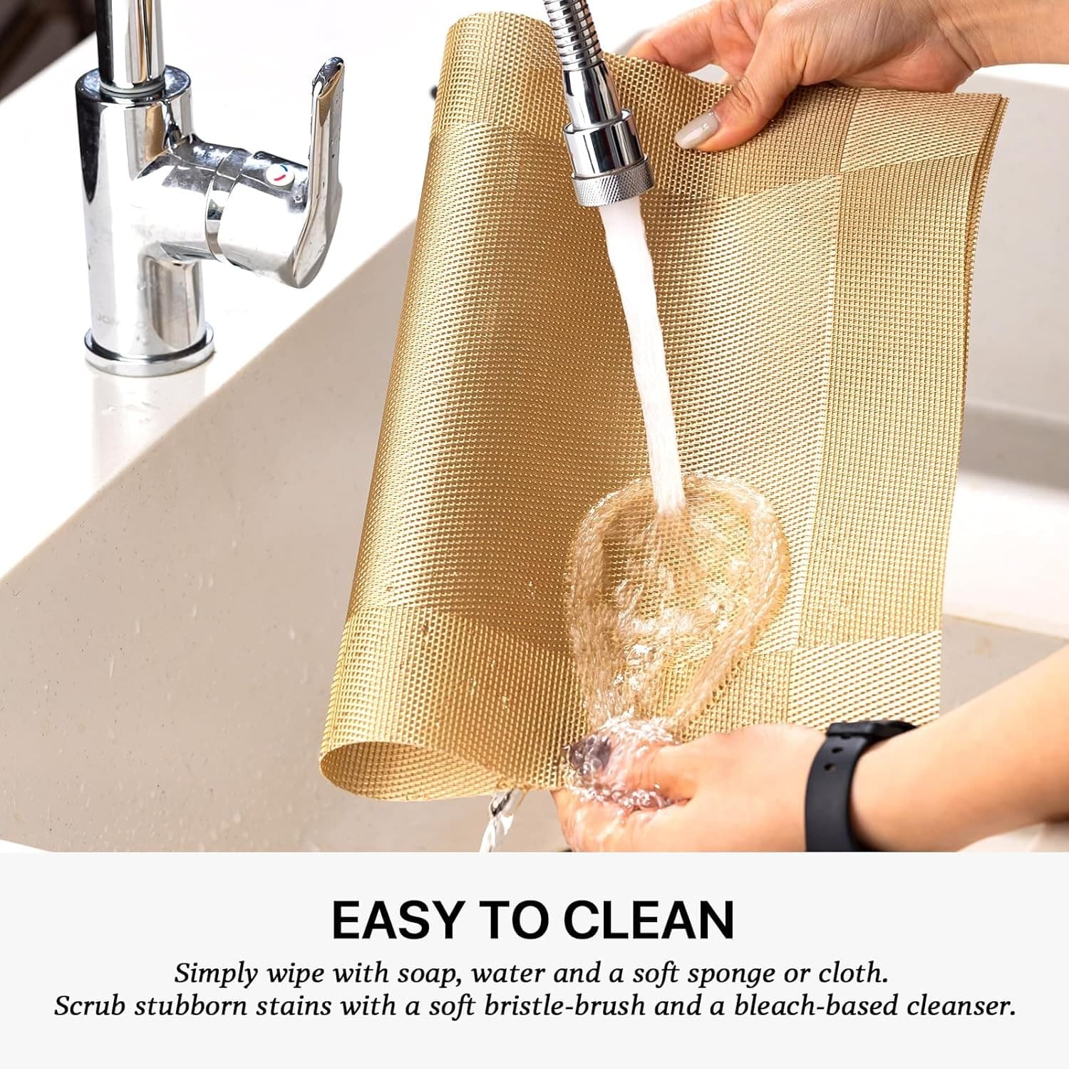 Set of 6 Gold Woven PVC Placemats 12x17 Washable Heat Resistant Table Mats - Thumbnail 7
