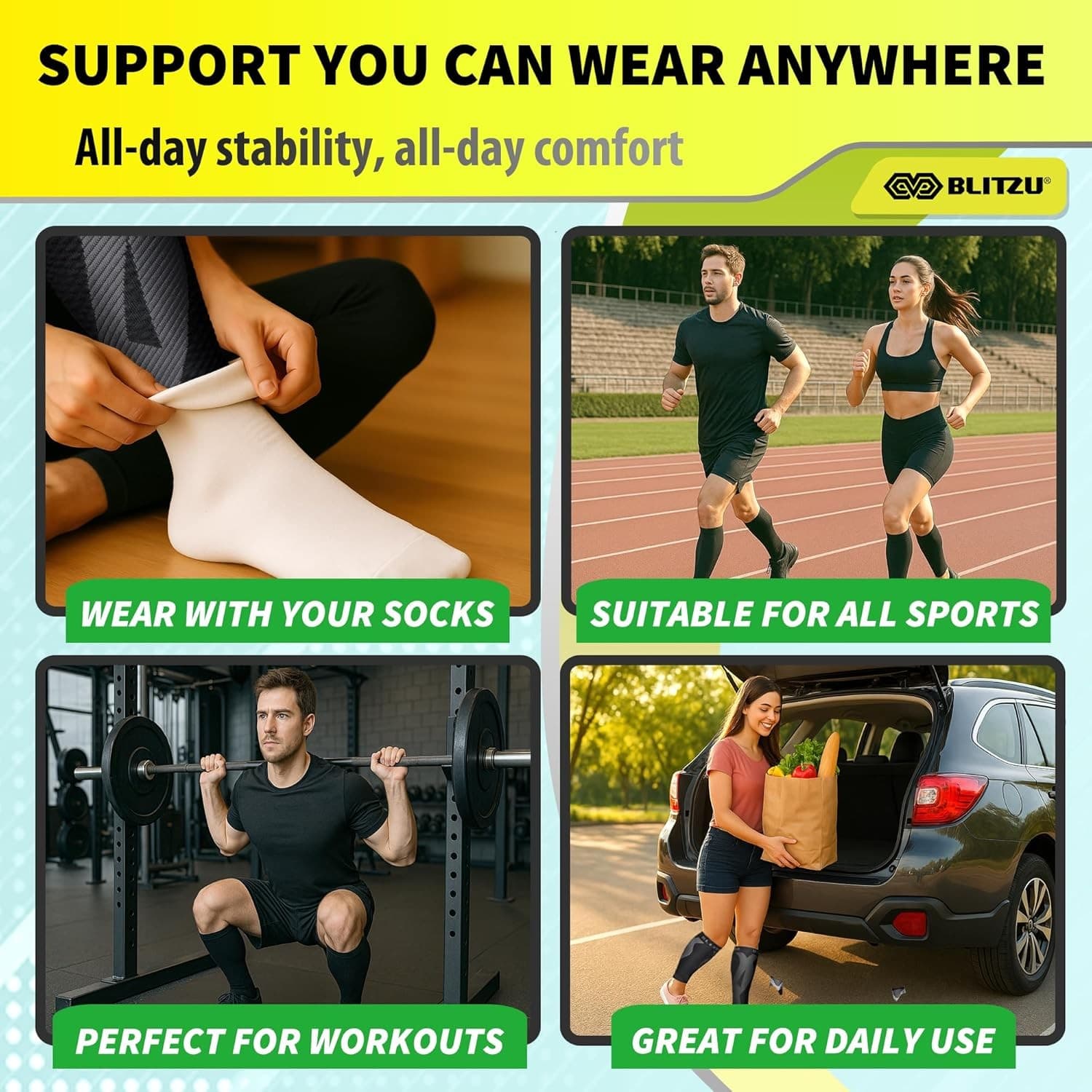BLITZU Calf Compression Sleeves Shin Splints Support Leg Sleeves Men Women - Thumbnail 7