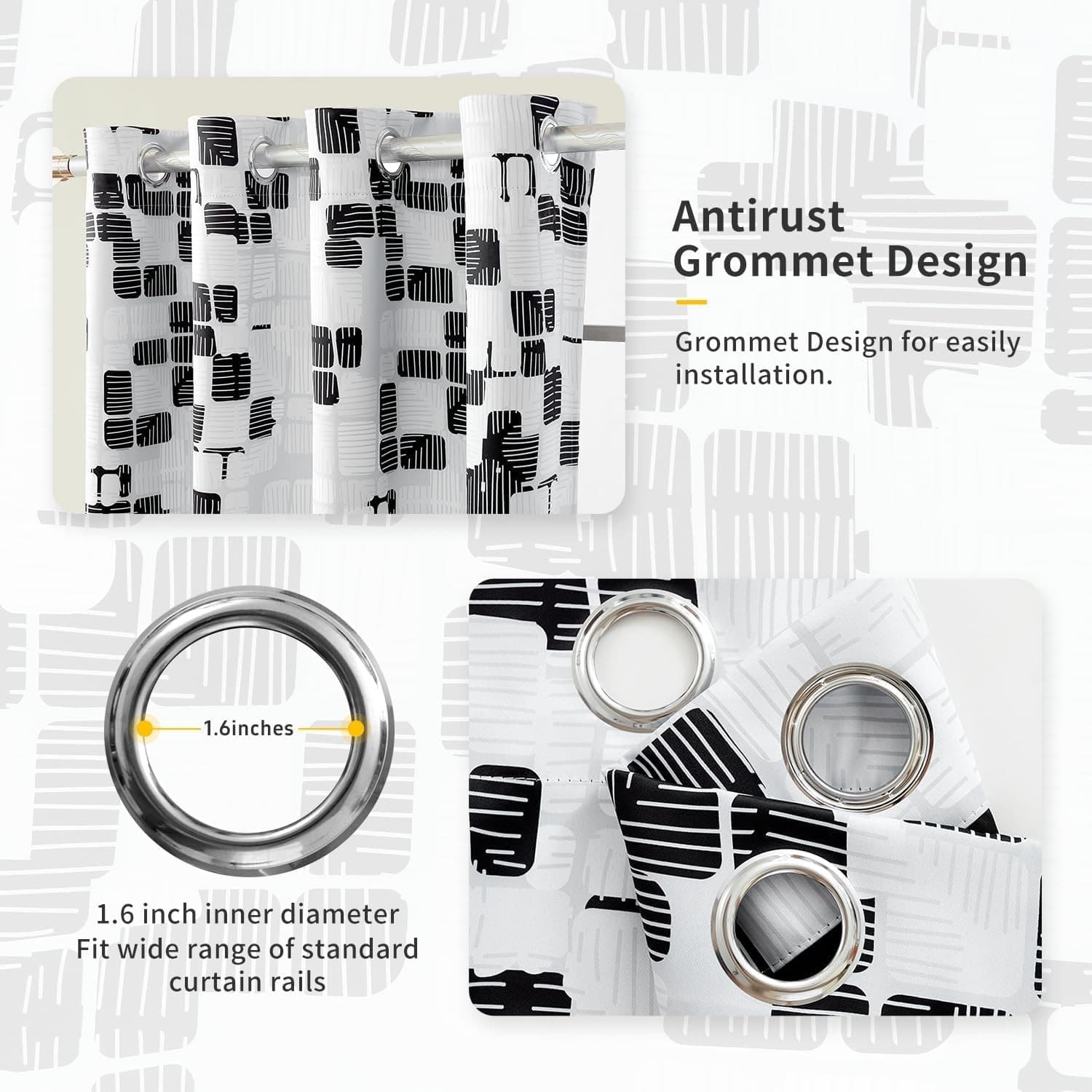 Geometric Blackout Curtains 52x84 Set of 2 Panels Room Darkening Black - Thumbnail 7