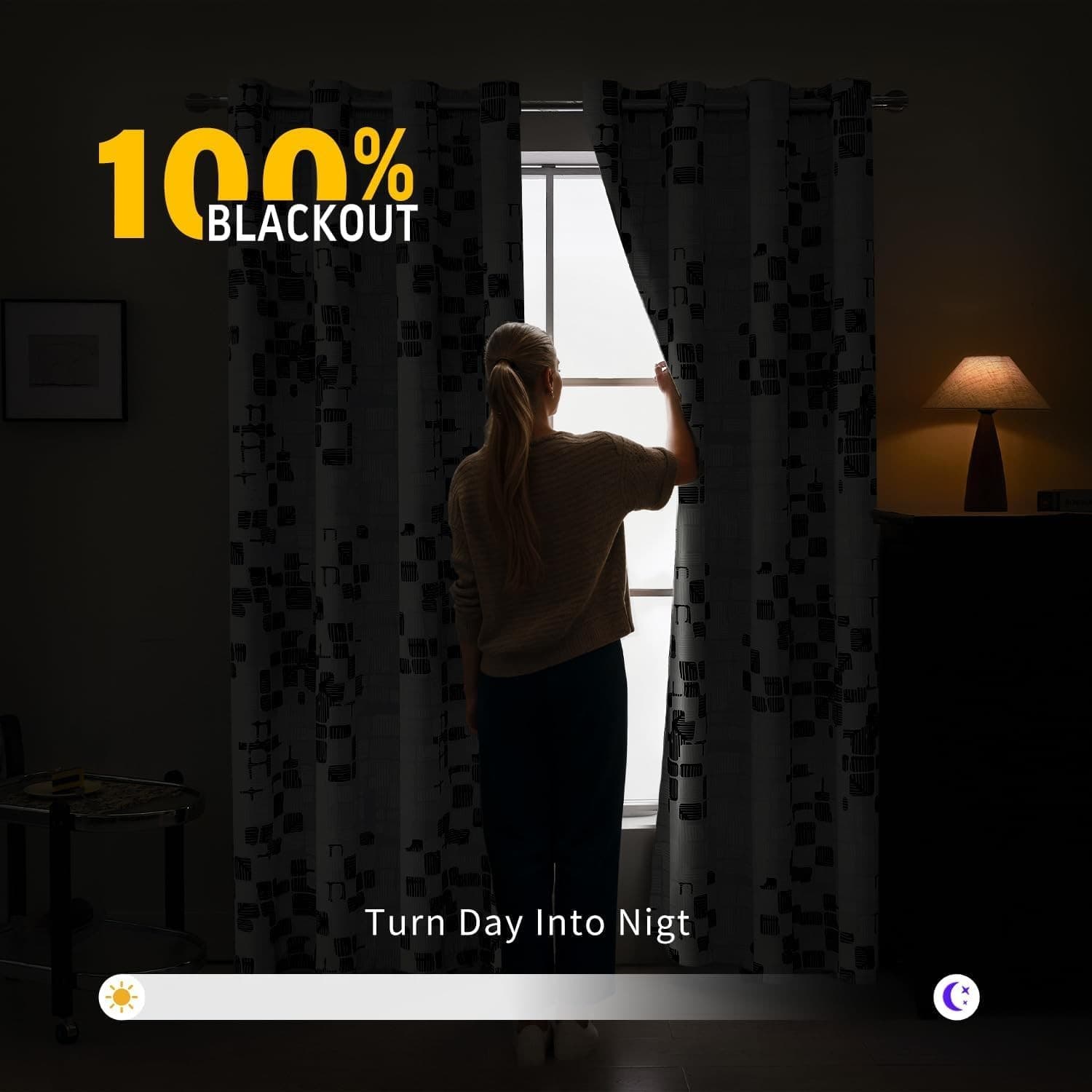 Geometric Blackout Curtains 52x84 Set of 2 Panels Room Darkening Black - Thumbnail 6