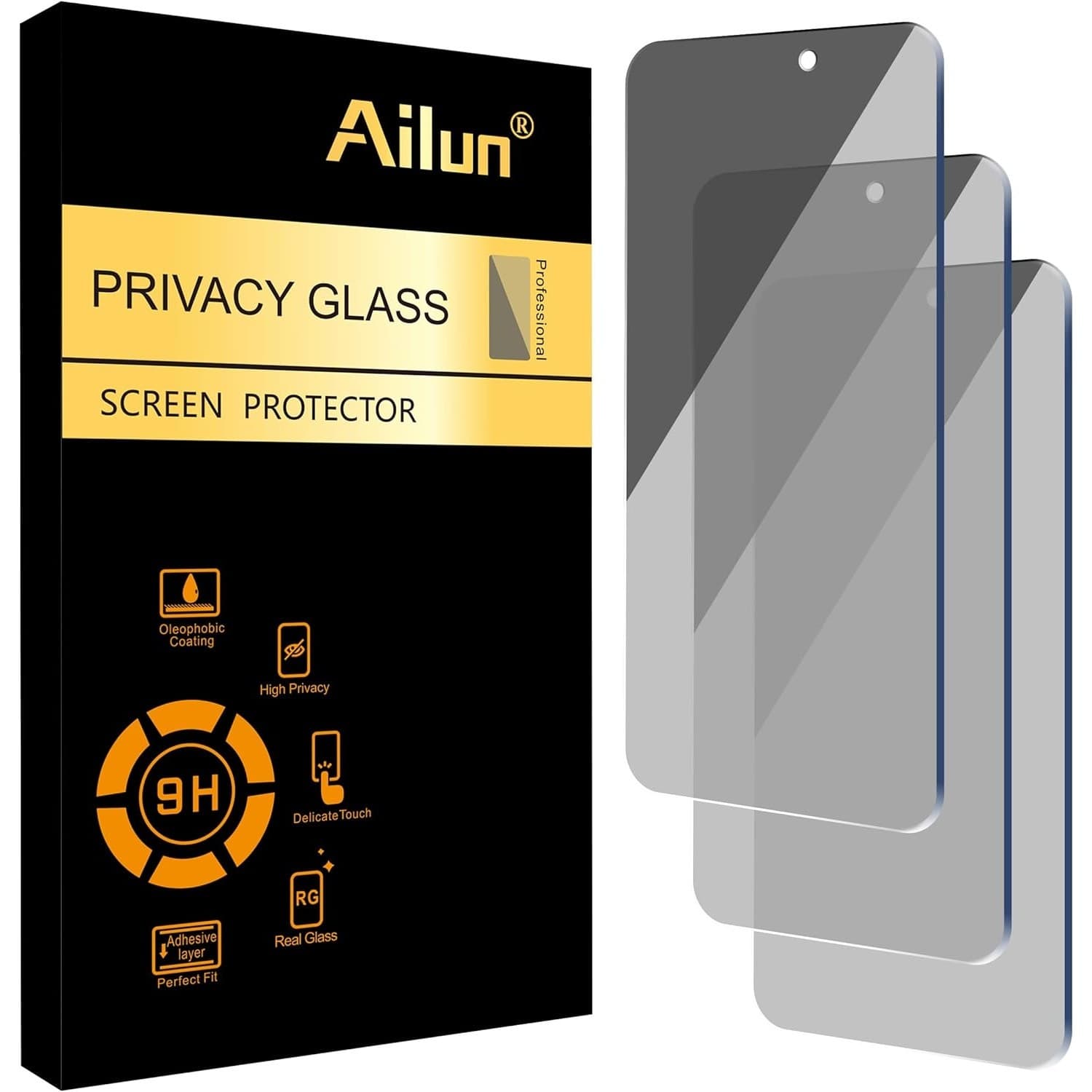 Ailun Privacy Screen Protector iPhone 15 16 Plus 15 Pro Max 6.7" 3 Pack Glass