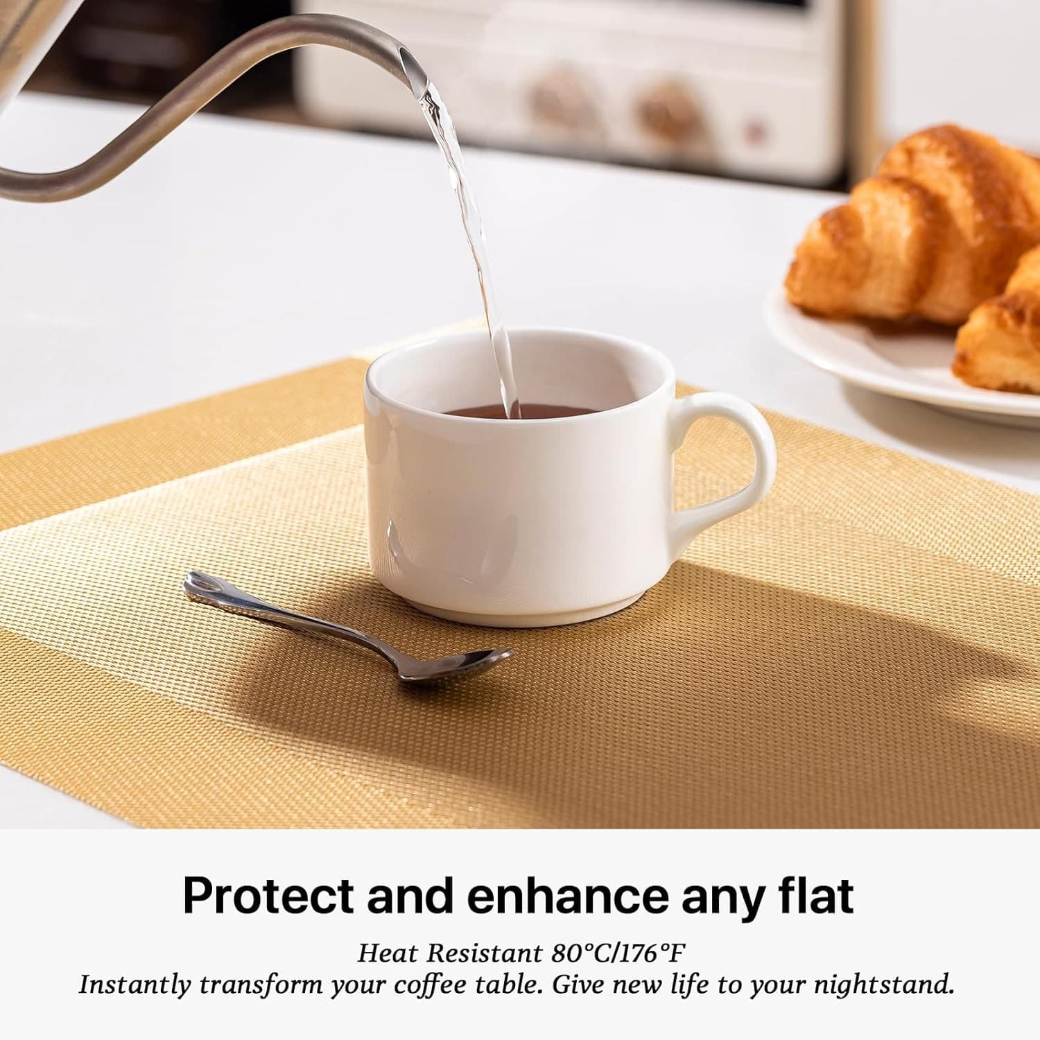 Set of 6 Gold Woven PVC Placemats 12x17 Washable Heat Resistant Table Mats - Thumbnail 6