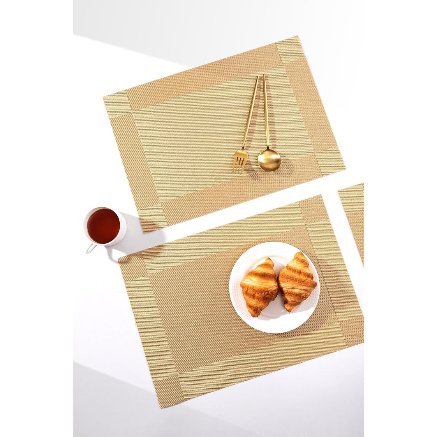 Set of 6 Gold Woven PVC Placemats 12x17 Washable Heat Resistant Table Mats - Thumbnail 3