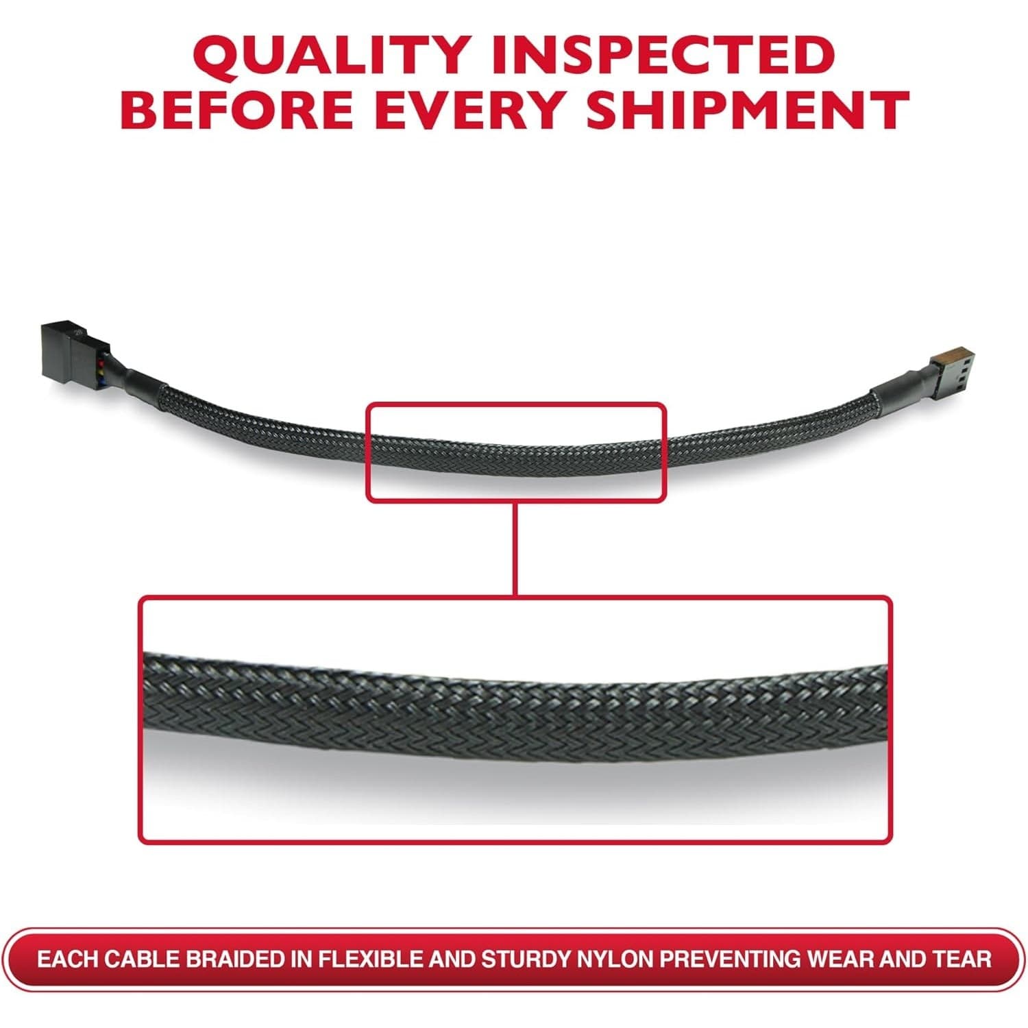 PWM PC Fan Extension Cable 10.5” Black Braided 4-Pin 3-Pin Compatible 4 Pack - Thumbnail 5
