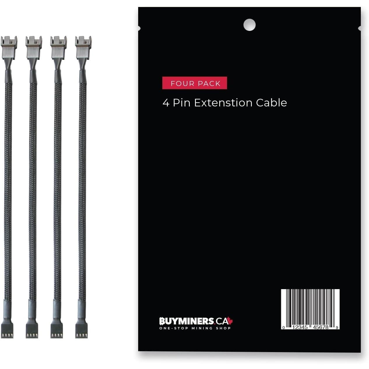 PWM PC Fan Extension Cable 10.5” Black Braided 4-Pin 3-Pin Compatible 4 Pack - Thumbnail 3