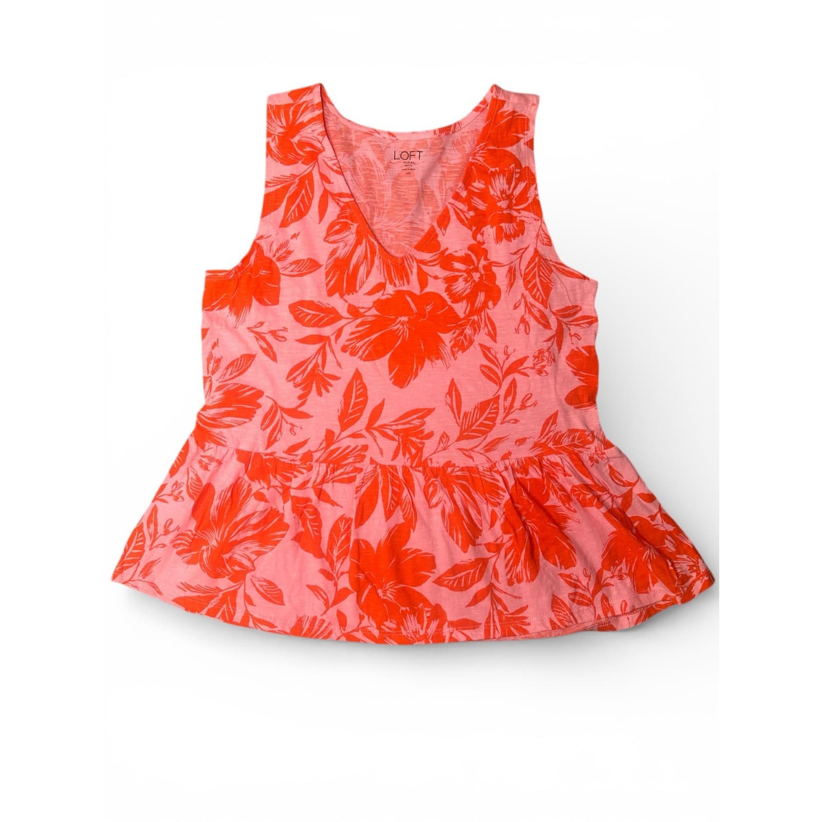 NWT LOFT Petite XS Wild Flamingo Floral V Neck Peplum Tank Top Cotton - Thumbnail 5