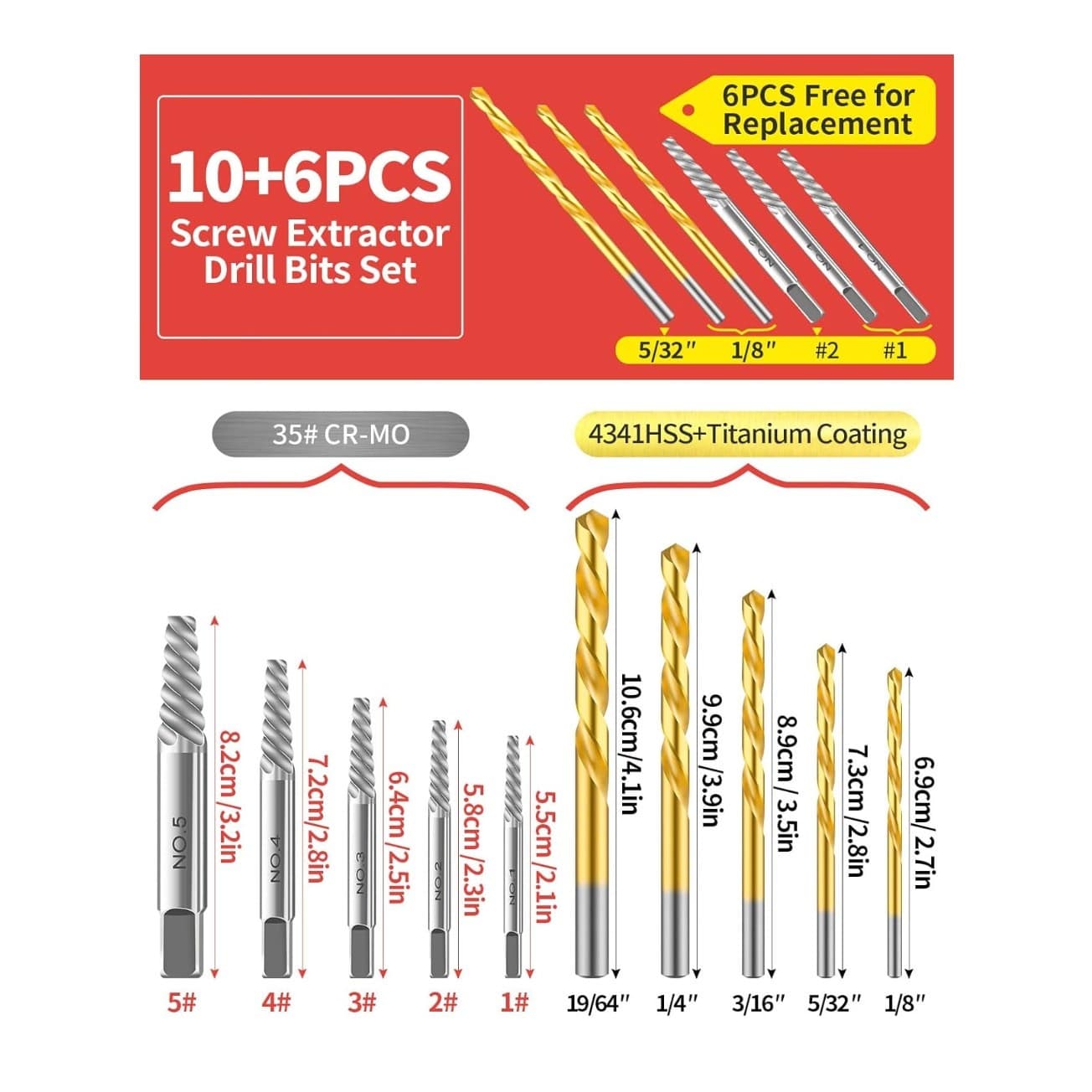 16pcs Screw Extractor Set Left Hand Drill Bits Easy Out Bolt Remover Kit - Thumbnail 2