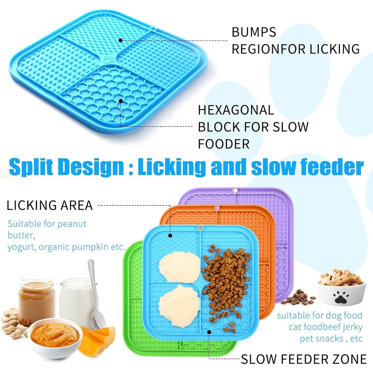 Dog Lick Mat Slow Feeder Silicone Pad Suction Cups Anxiety Bath Grooming - Thumbnail 3