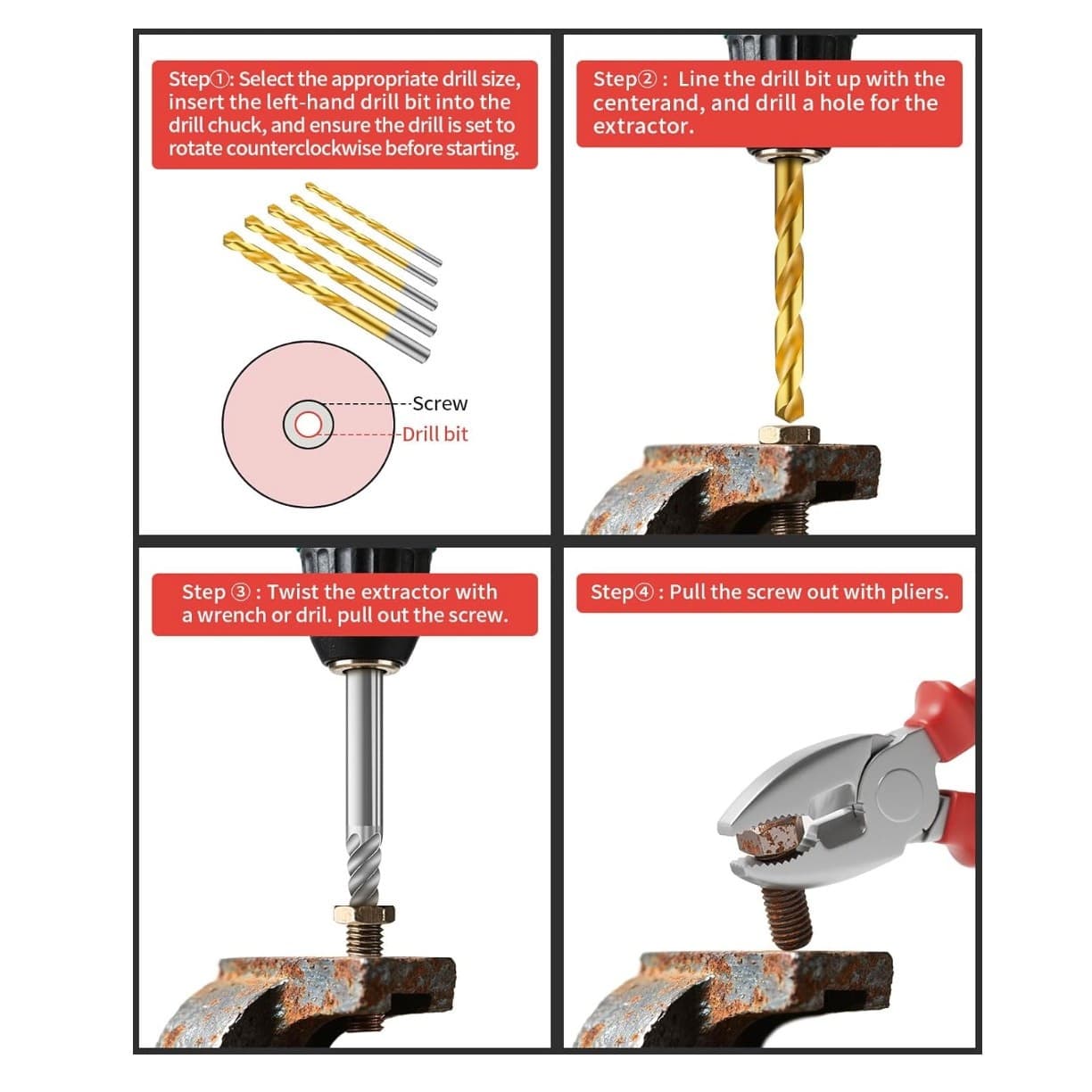 16pcs Screw Extractor Set Left Hand Drill Bits Easy Out Bolt Remover Kit - Thumbnail 4