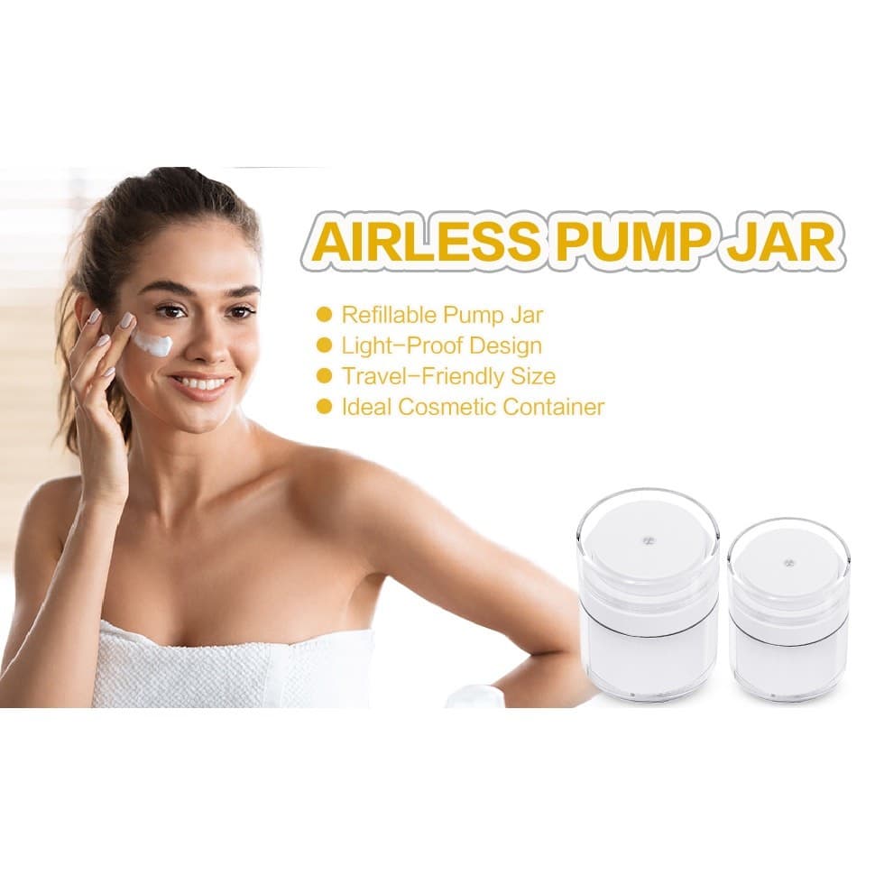 2 Pack Airless Pump Jars 1oz & 1.7oz Cream Containers Travel Cosmetic - Thumbnail 3