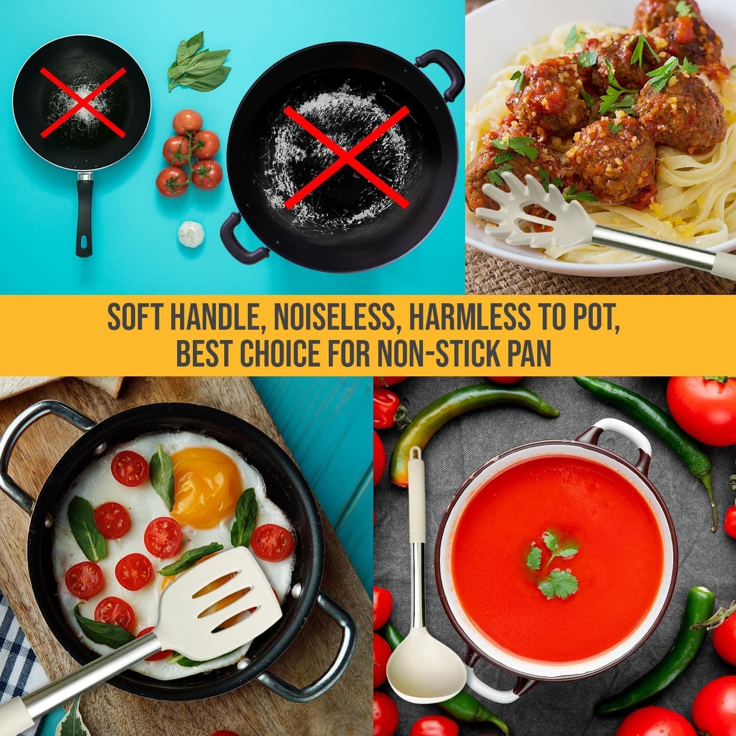 27PCS Silicone Kitchen Utensil Set Stainless Steel Handle Heat Resistant Khaki - Thumbnail 6