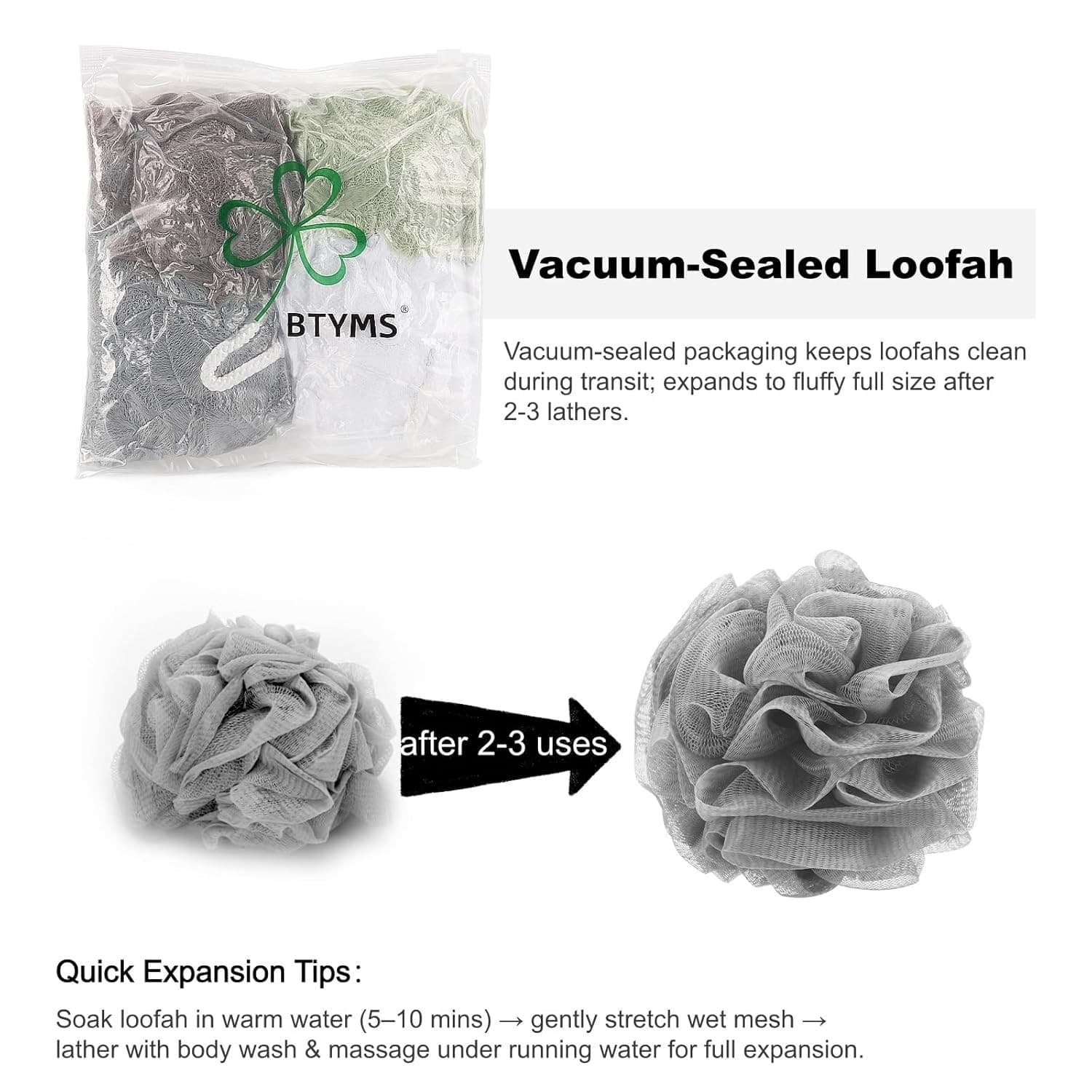 BTYMS Bath Sponge Loofah 4 Pack 60g Mesh Shower Pouf Body Scrubber - Thumbnail 3