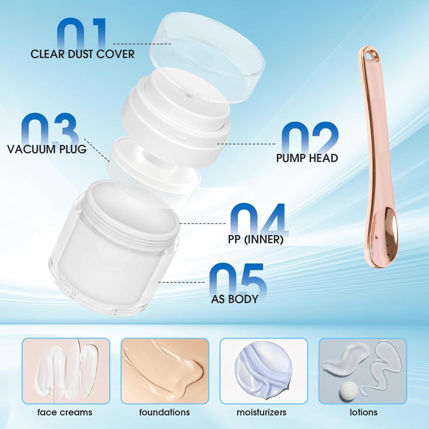 2 Pack Airless Pump Jars 1oz & 1.7oz Cream Containers Travel Cosmetic - Thumbnail 6