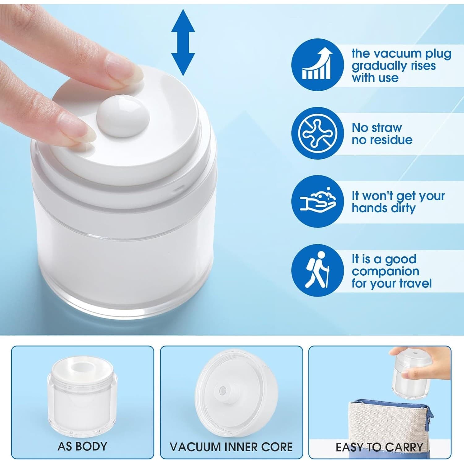2 Pack Airless Pump Jars 1oz & 1.7oz Cream Containers Travel Cosmetic - Thumbnail 5