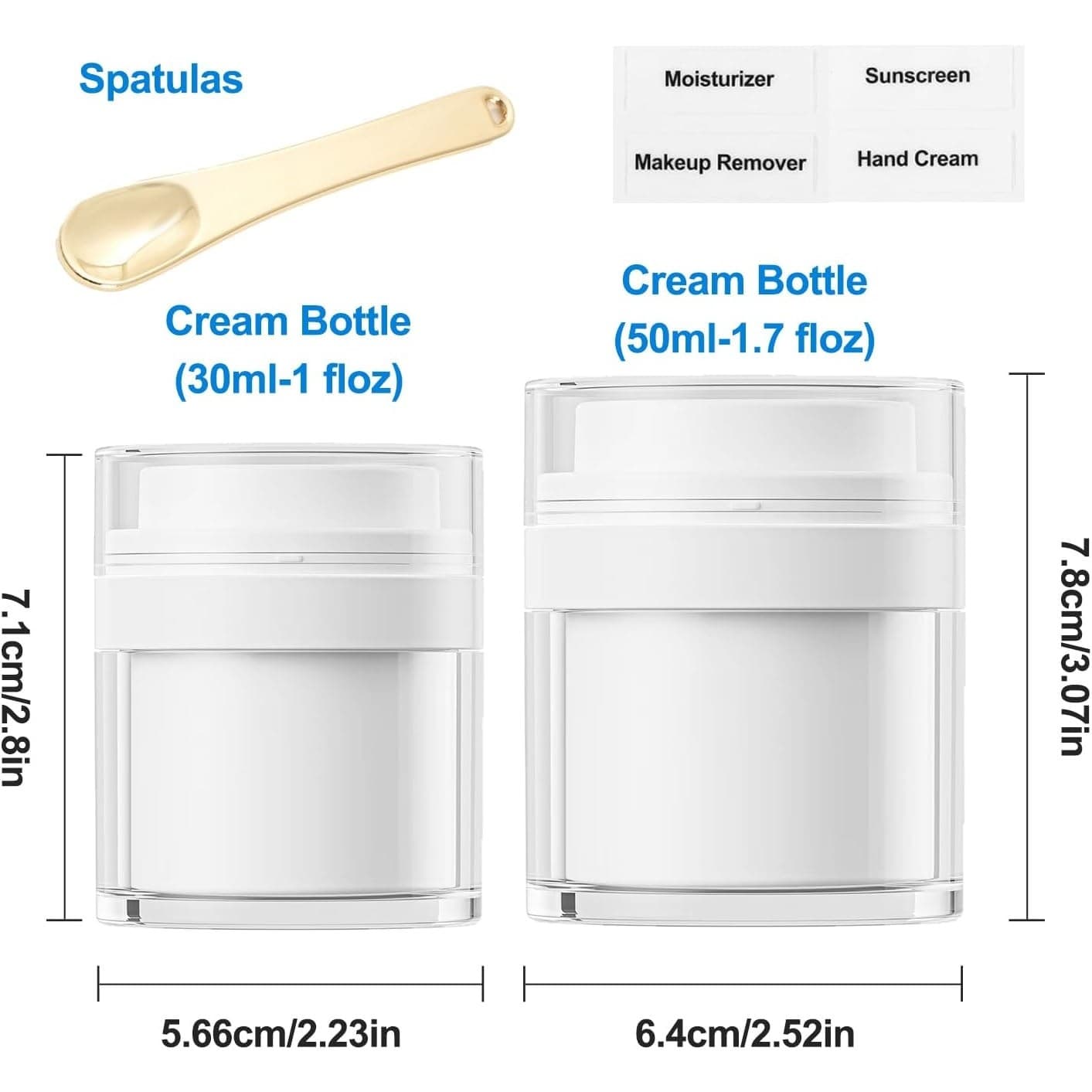 2 Pack Airless Pump Jars 1oz & 1.7oz Cream Containers Travel Cosmetic - Thumbnail 2