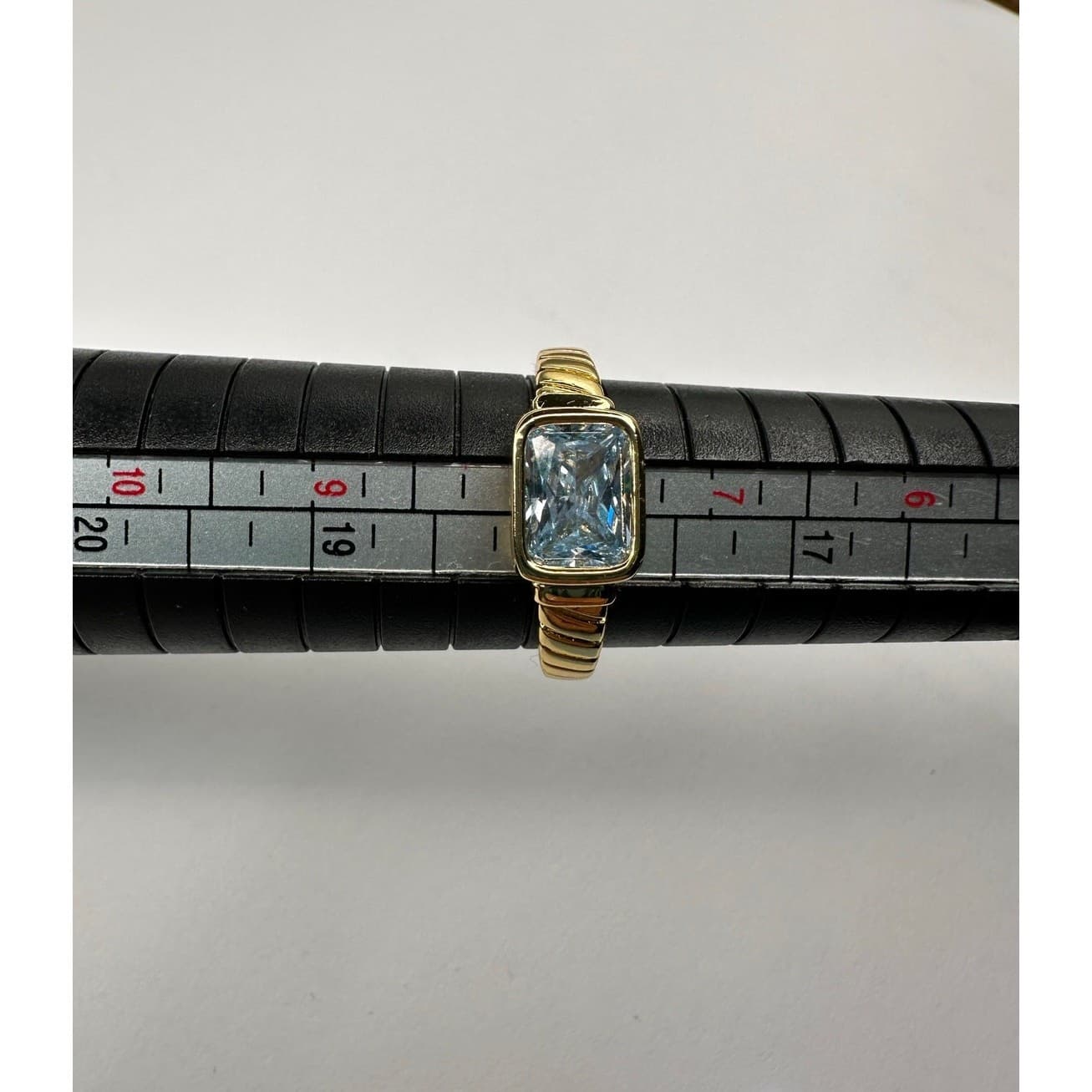 Vintage Gold Birthstone Ring March Aquamarine CZ Chunky Signet Band Size 8 - Thumbnail 9
