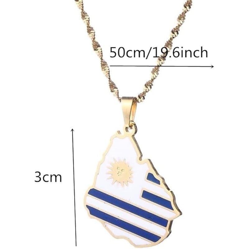 Uruguay Map Flag Pendant Necklace Gold Stainless Steel Unisex Gift Jewelry - Thumbnail 4
