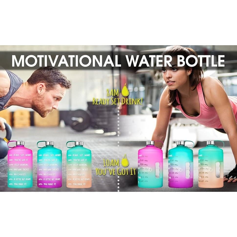 HydroMATE 1/2 Gallon Water Bottle 73oz BPA Free Leak Proof w Time Markings - Thumbnail 5