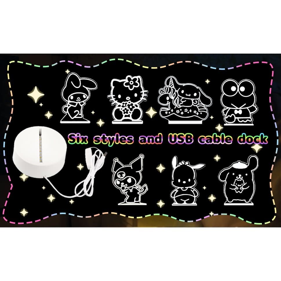 3D LED Anime Night Light Kawaii Cartoon Acrylic Lamp USB 3 Color Kids Room - Thumbnail 4