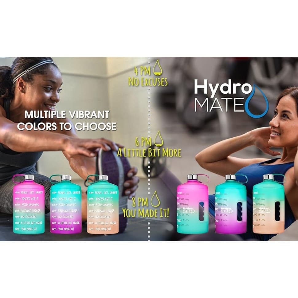 HydroMATE 1/2 Gallon Water Bottle 73oz BPA Free Leak Proof w Time Markings - Thumbnail 7