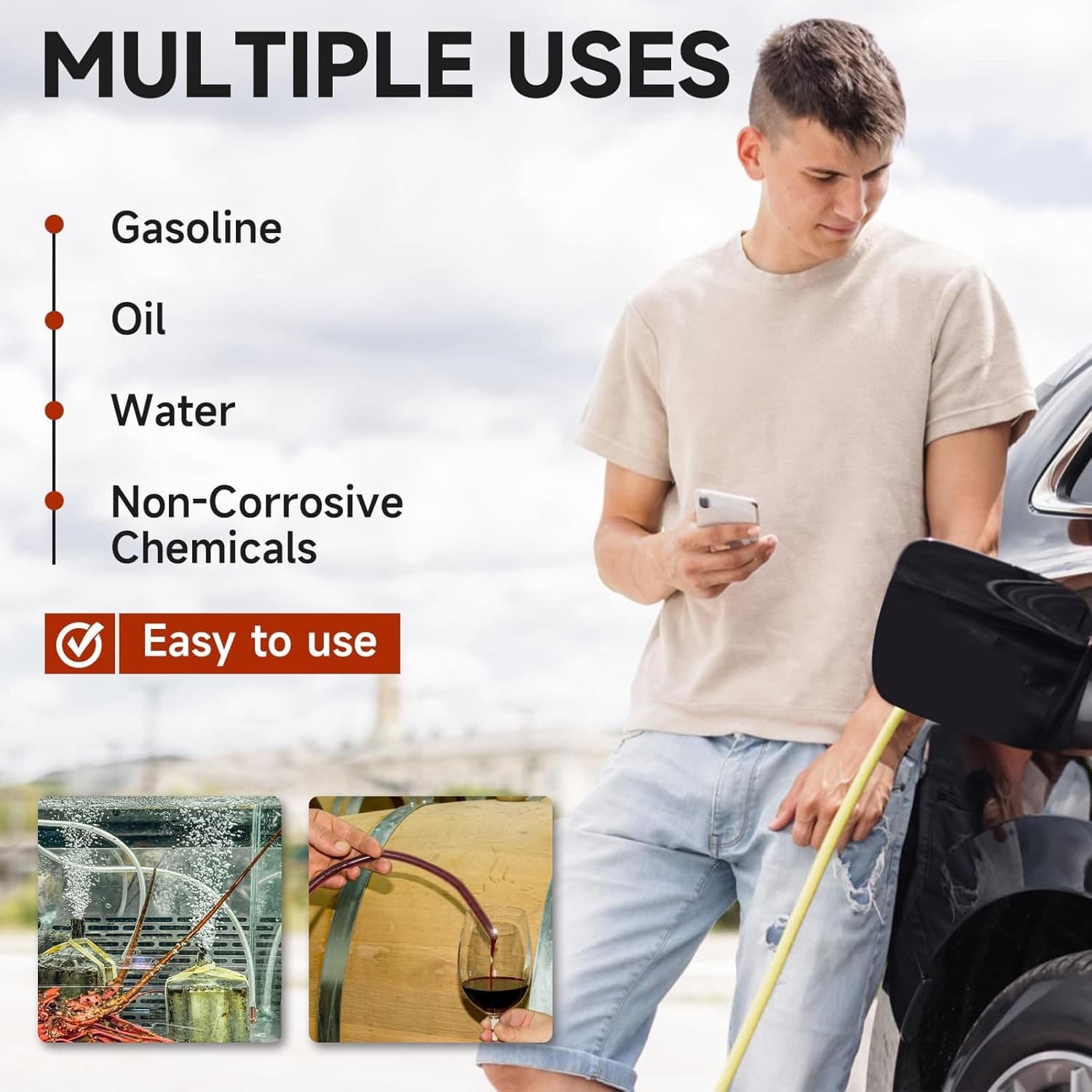 6FT Safety Siphon Pump Hose Gasoline Fluid Transfer Silicone Copper Head - Thumbnail 7