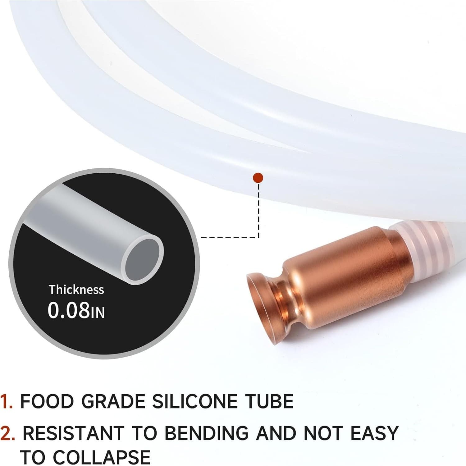 6FT Safety Siphon Pump Hose Gasoline Fluid Transfer Silicone Copper Head - Thumbnail 3