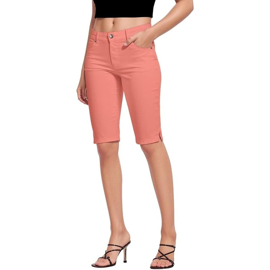 Hybrid & Company Women Bermuda Shorts Mid Rise Stretch Butt Lift Coral 9 - Thumbnail 3