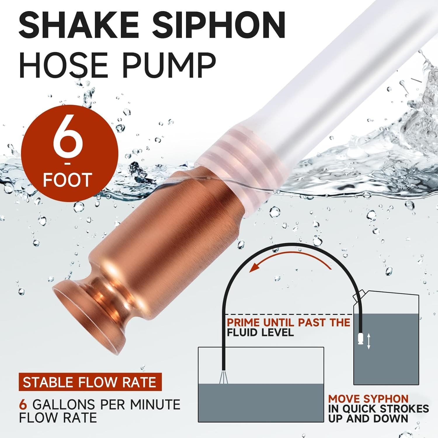 6FT Safety Siphon Pump Hose Gasoline Fluid Transfer Silicone Copper Head - Thumbnail 5