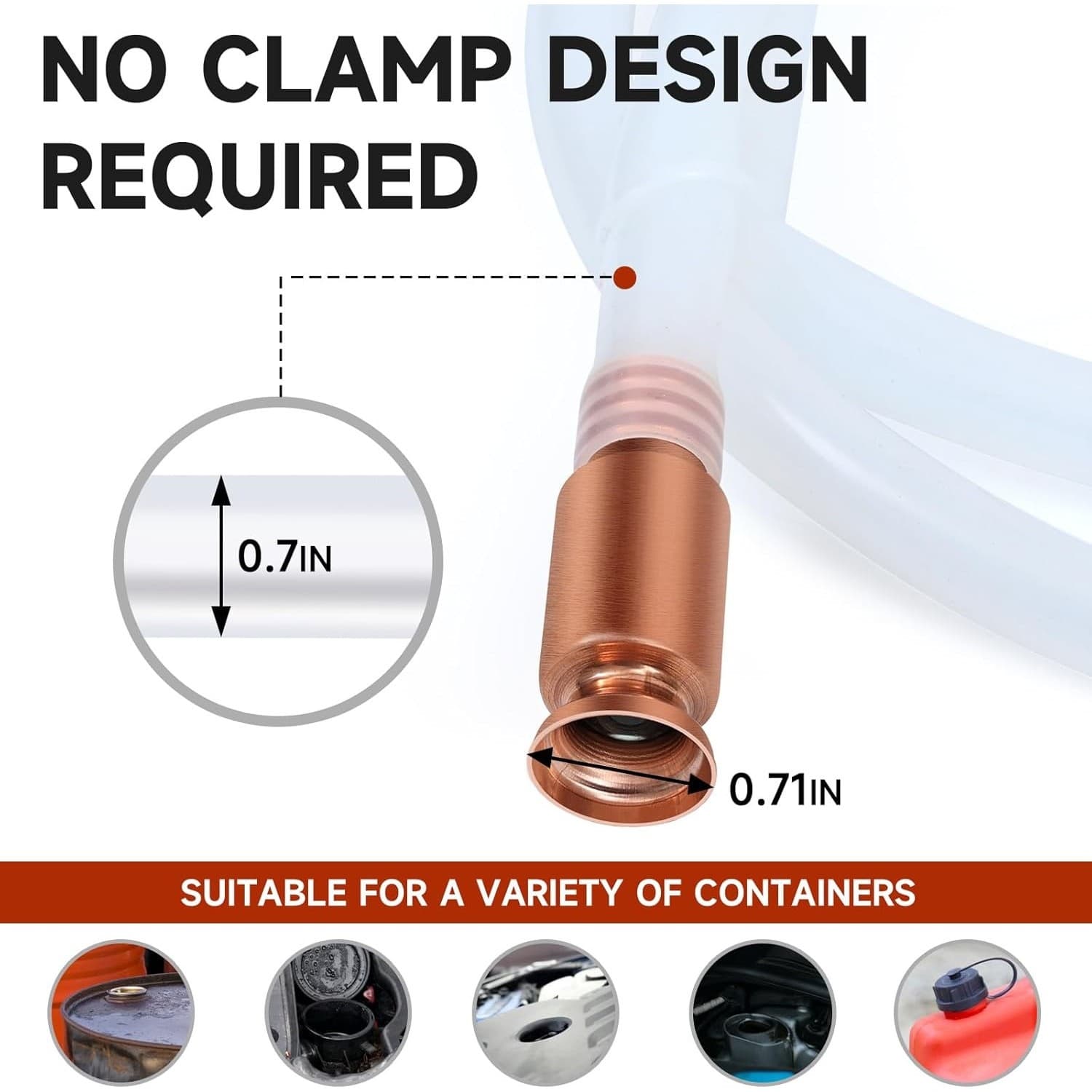 6FT Safety Siphon Pump Hose Gasoline Fluid Transfer Silicone Copper Head - Thumbnail 6