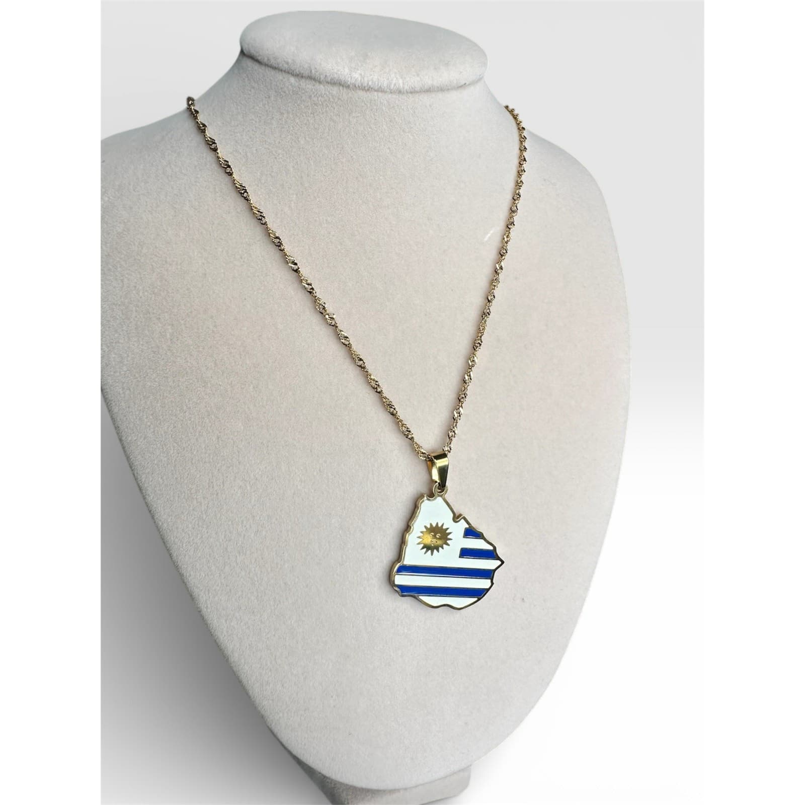 Uruguay Map Flag Pendant Necklace Gold Stainless Steel Unisex Gift Jewelry - Thumbnail 5