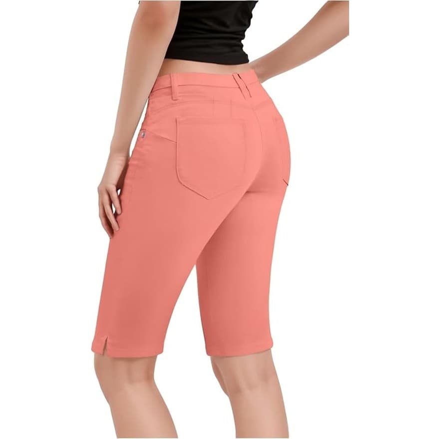 Hybrid & Company Women Bermuda Shorts Mid Rise Stretch Butt Lift Coral 9 - Thumbnail 2
