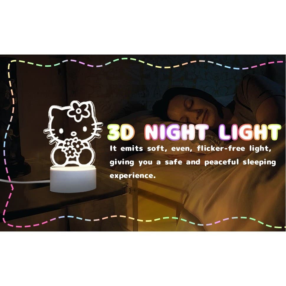 3D LED Anime Night Light Kawaii Cartoon Acrylic Lamp USB 3 Color Kids Room - Thumbnail 7