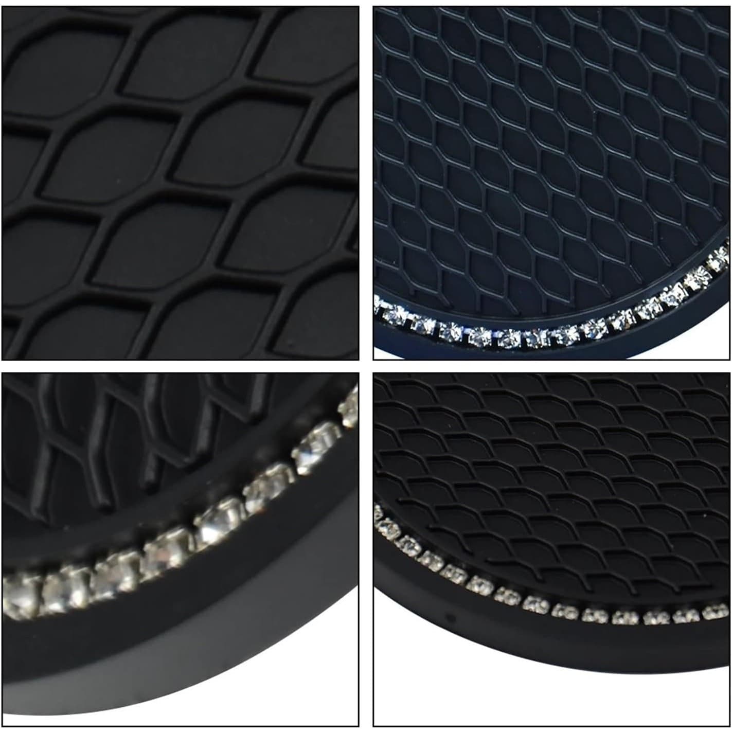 Car Cup Holder Coaster Anti Slip PVC Mat Bling Rhinestone Universal Black - Thumbnail 3