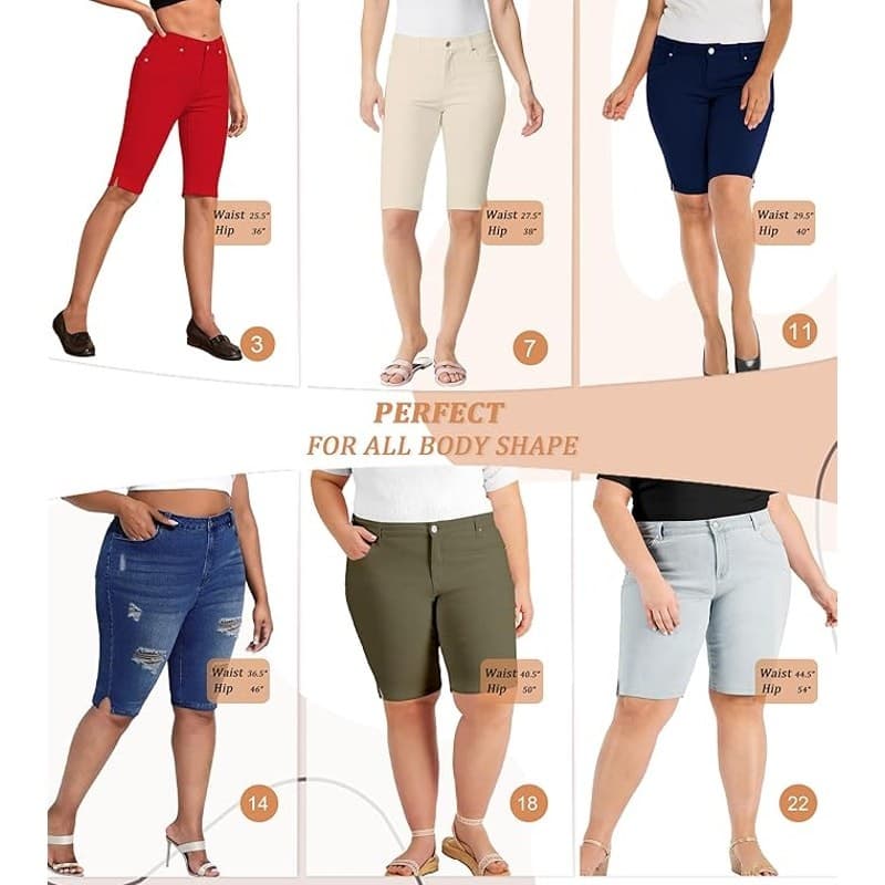 Hybrid & Company Women Bermuda Shorts Mid Rise Stretch Butt Lift Coral 9 - Thumbnail 7