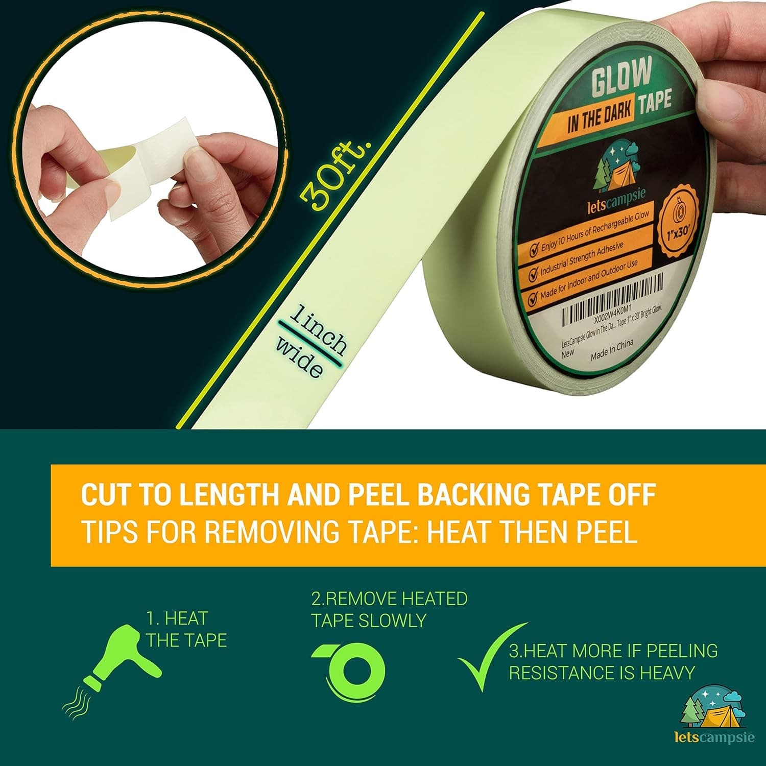 Glow in The Dark Tape 30ft x 1in Luminous Safety Tape Waterproof Strong Adhesive - Thumbnail 4