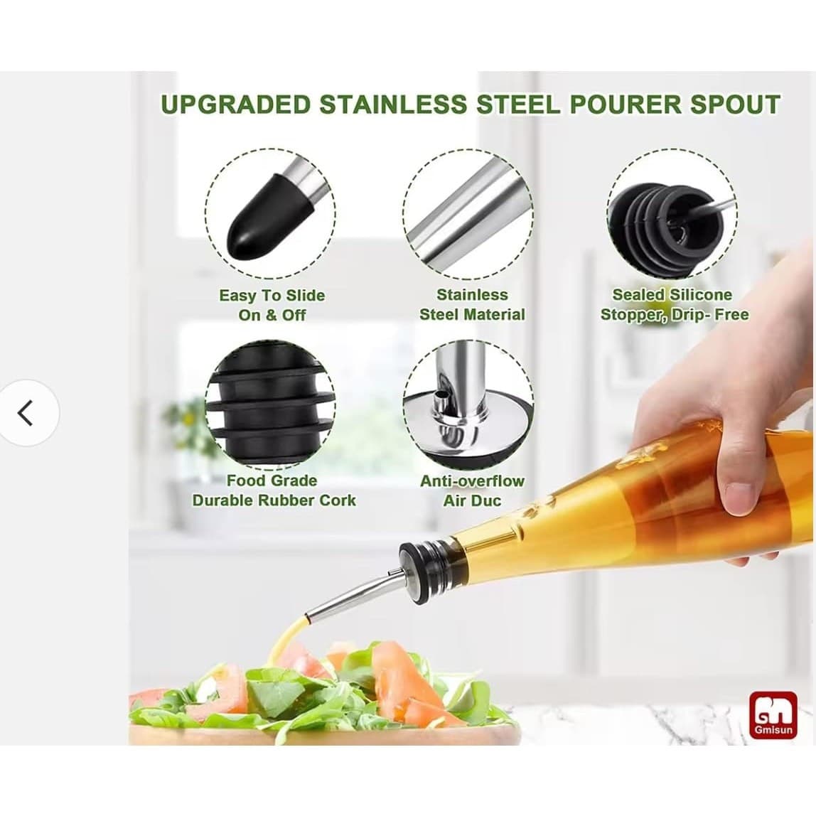 Oil & Vinegar Dispenser Set 2-Pack 500ml Glass Bottles w/ Pourer & Labels - Thumbnail 5