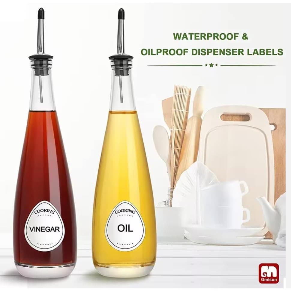 Oil & Vinegar Dispenser Set 2-Pack 500ml Glass Bottles w/ Pourer & Labels - Thumbnail 3