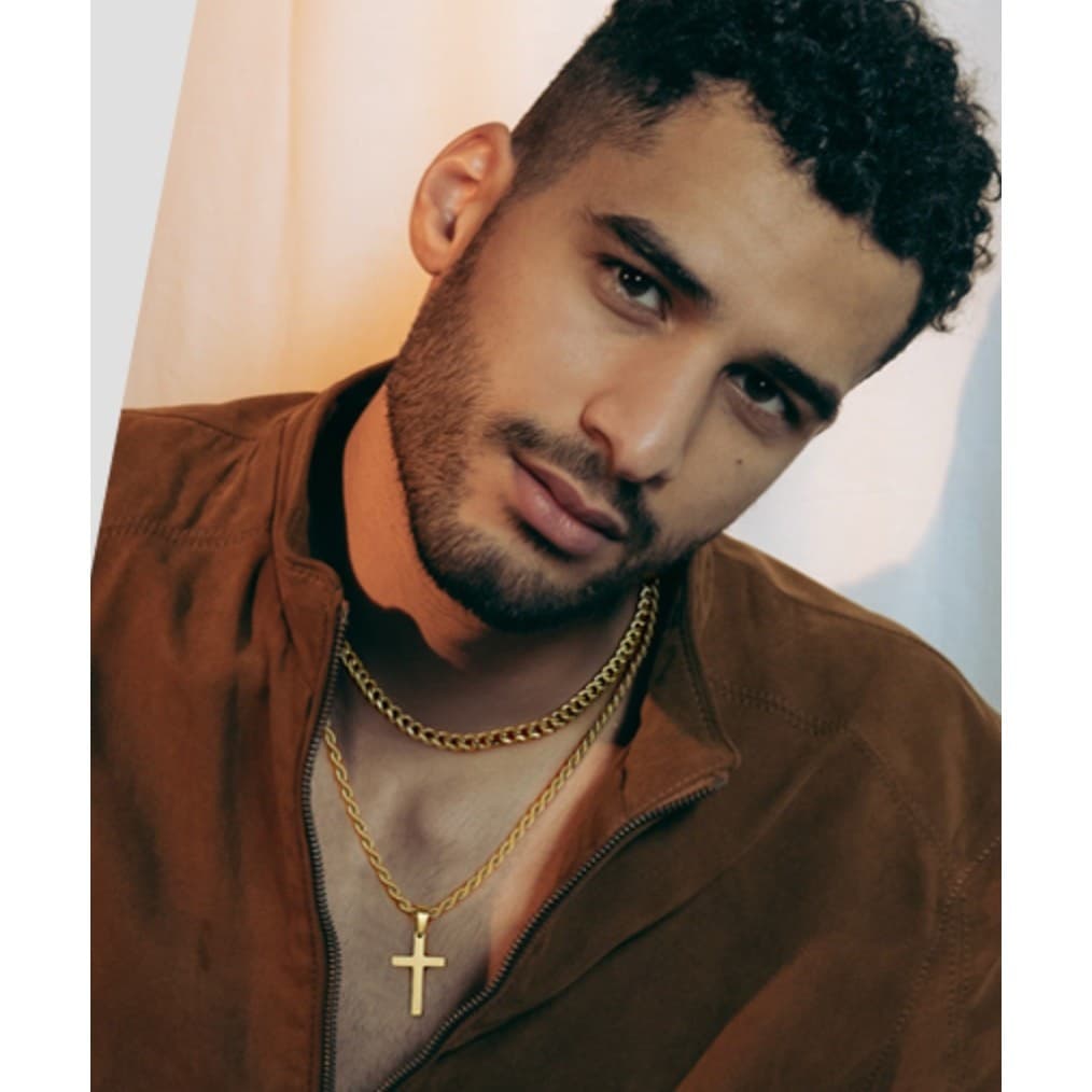 18K Gold Plated Layered Cross Necklace for Men | 18" & 20" Chains | Unisex - Thumbnail 7